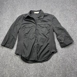 Hester & Orchard Utility Button Down Ribbed Panel Black Three Quarter Sleeve